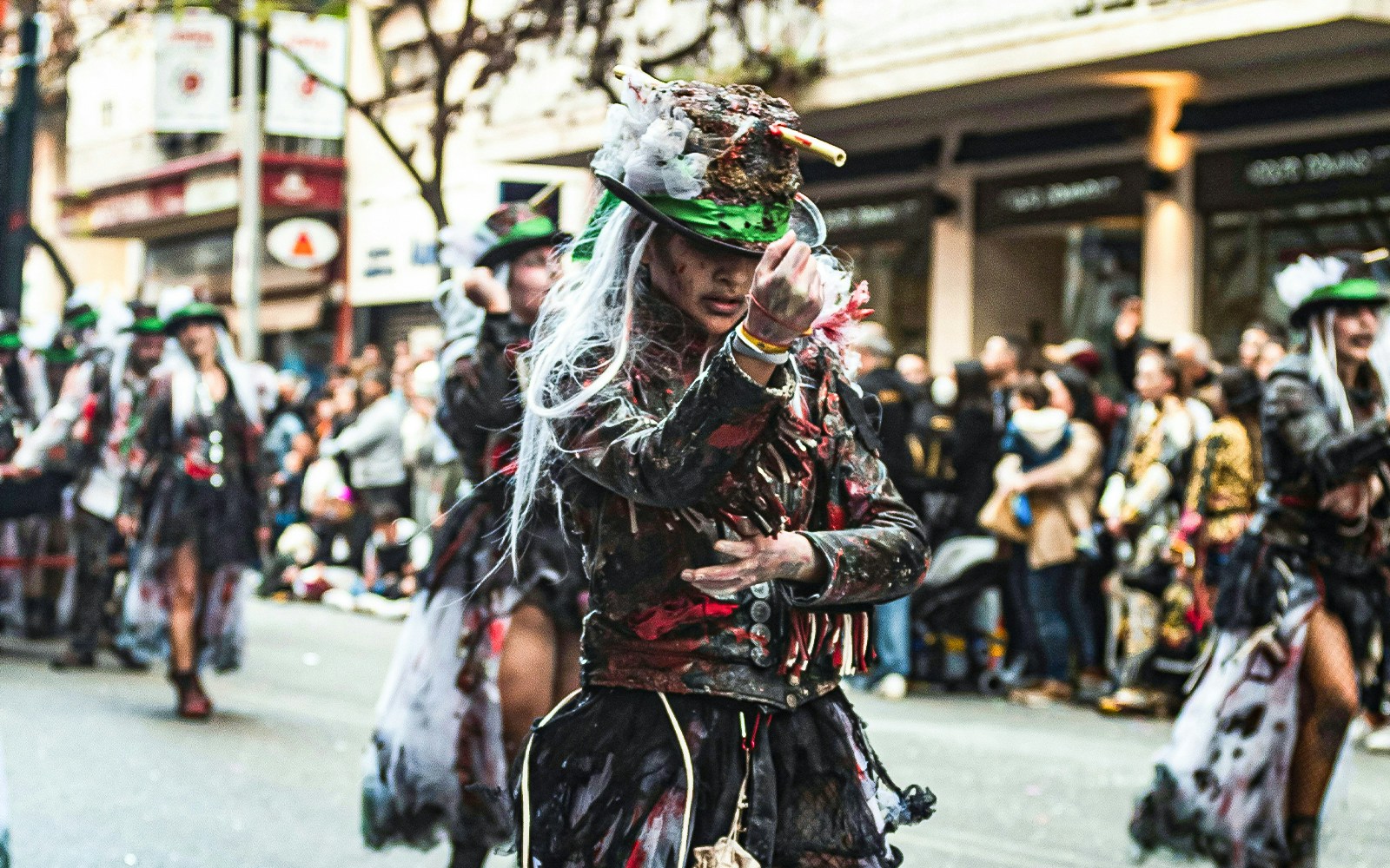 Participants in Halloween costumes during a parade in New York City.