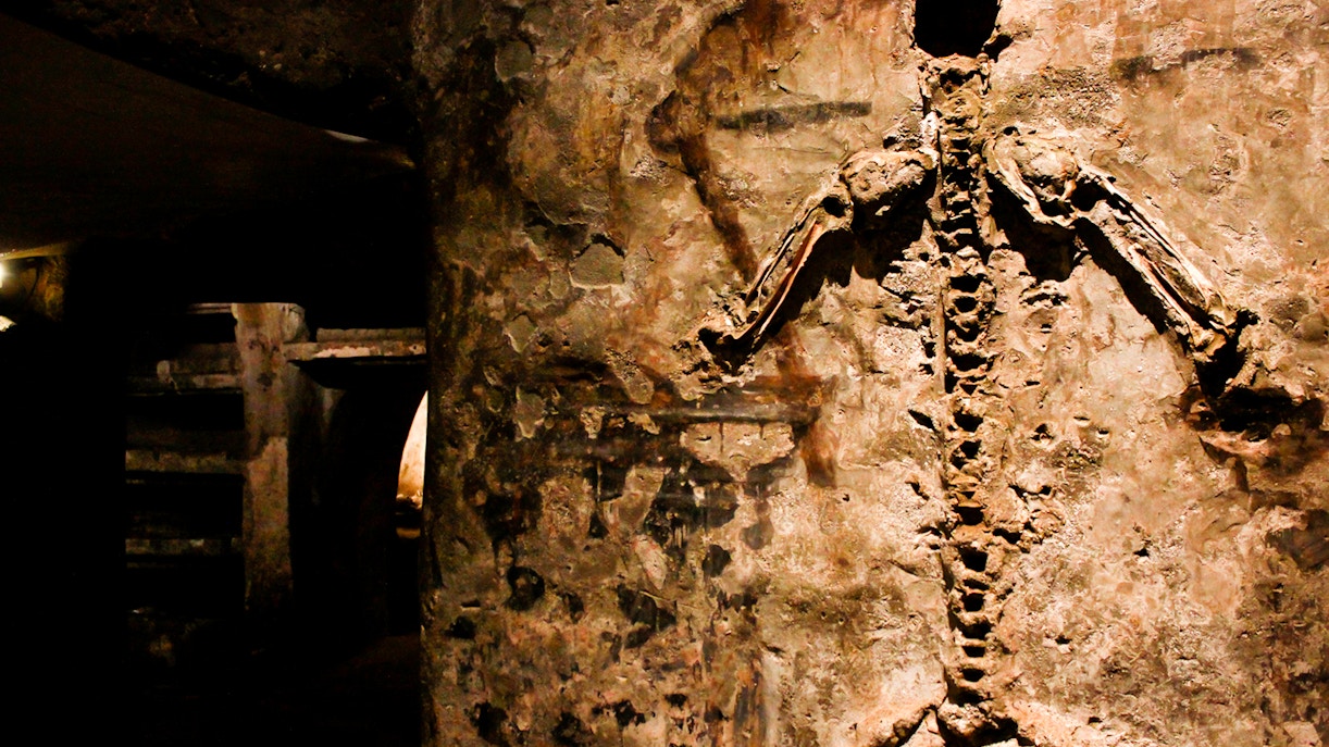 Visitors exploring Catacombs of San Gaudioso in Naples, Italy, on a guided tour.