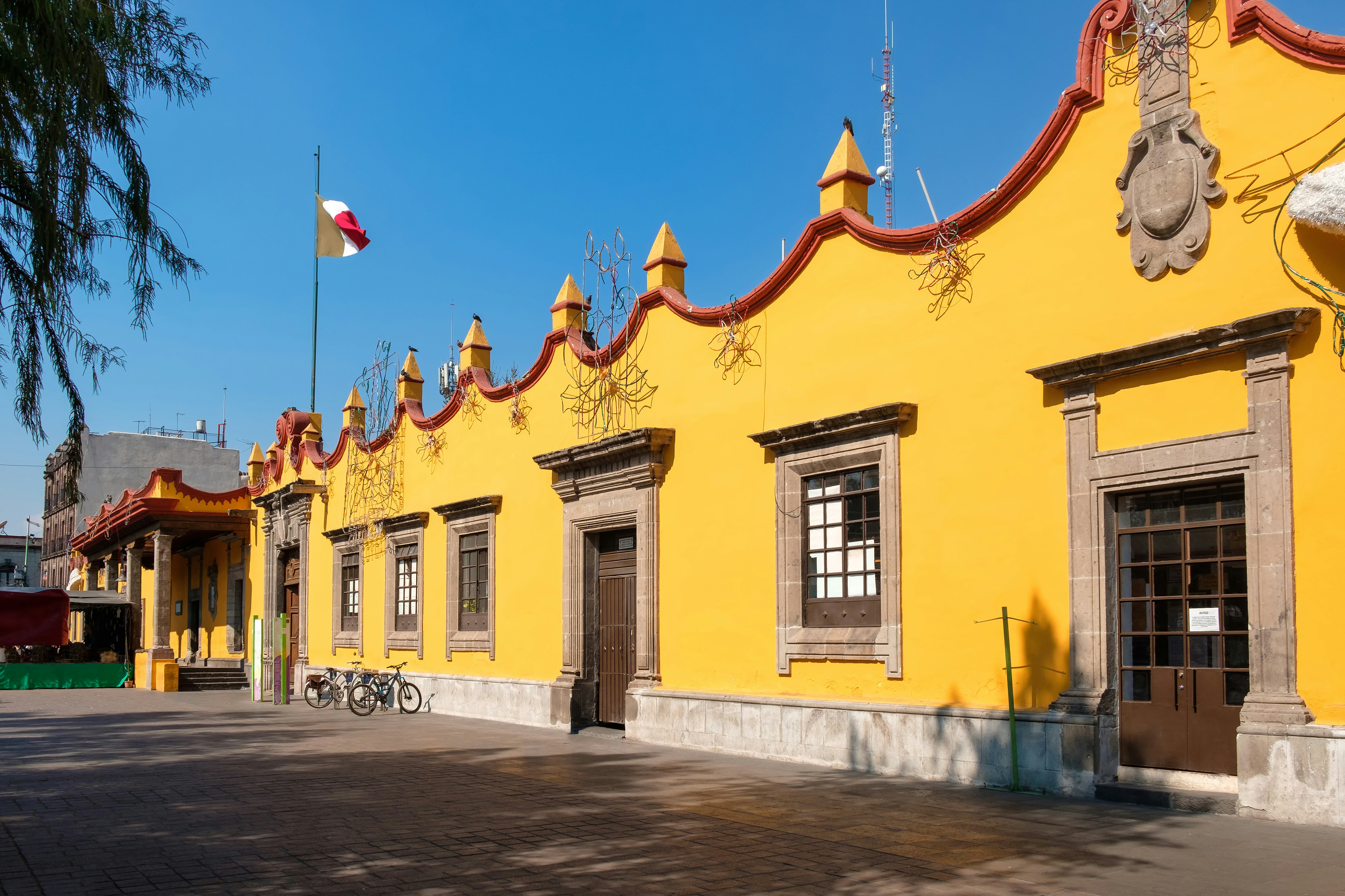 Colonial Town Hall Palace in Coyoacan, Mexico City with vibrant architecture and historical charm.