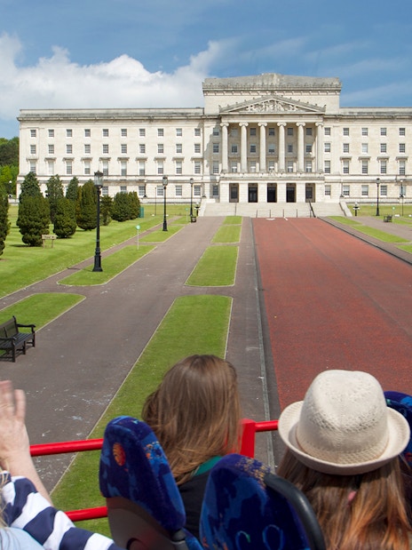 Stormont Estate viewed from a Belfast hop-on-hop-off tour bus.