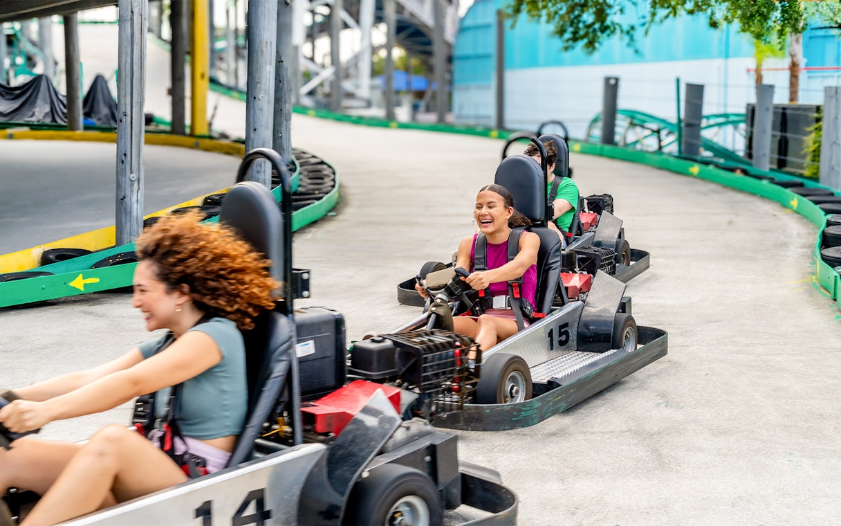 People enjoying go-kart racing at Fun Spot America, Orlando.