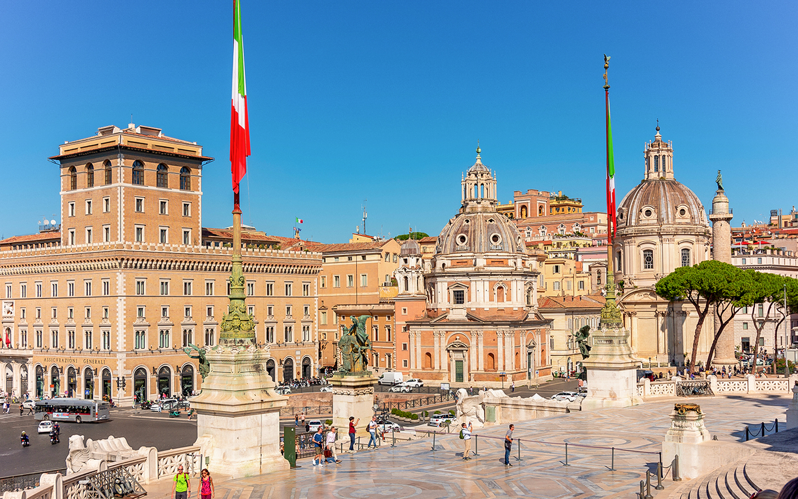 Altare della Patria view with Trajan's Column and Rome cityscape, Italy.