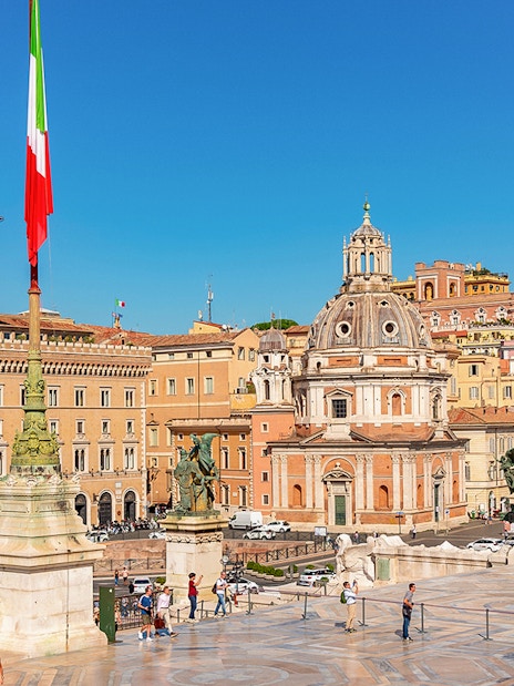 Altare della Patria view with Trajan's Column and Rome cityscape, Italy.
