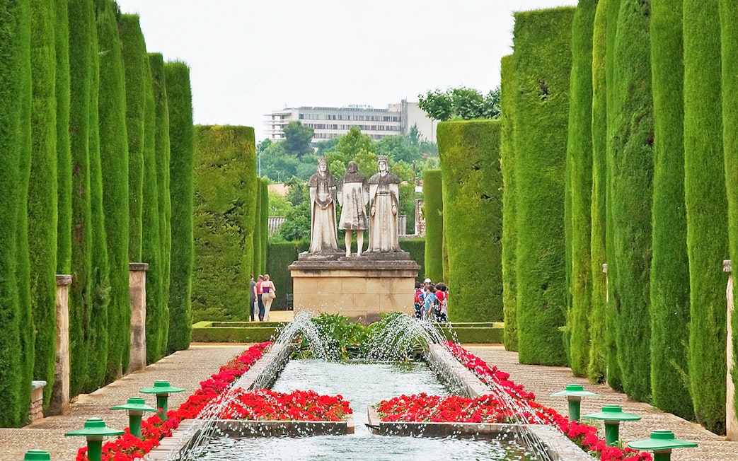 Statues and fountains in the Gardens at the Alcázar of Córdoba.
