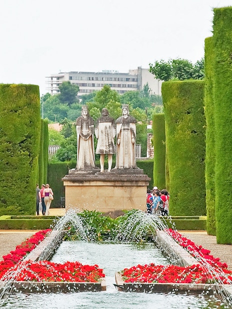 Statues and fountains in the Gardens at the Alcázar of Córdoba.