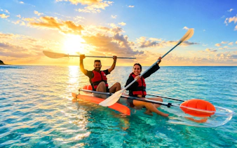 Transparent kayak tour at sunset in Flic en Flac, Mauritius.