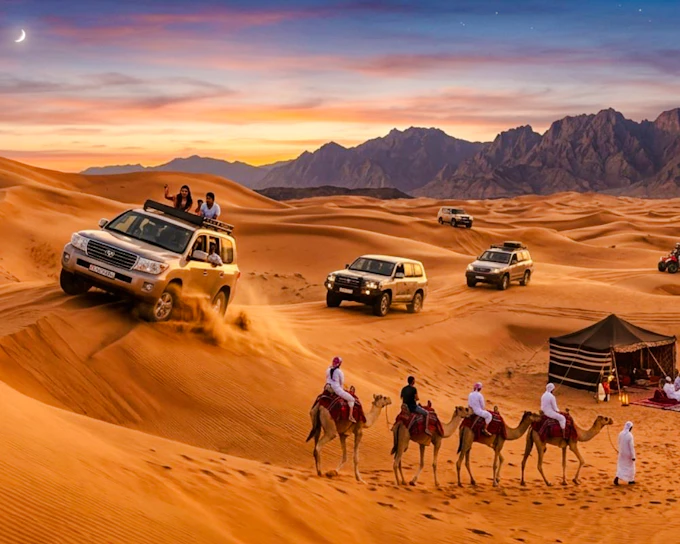 Dubai Red Dunes Desert Safari with BBQ Dinner, Camel Ride, Sandboarding and Hotel Transfers