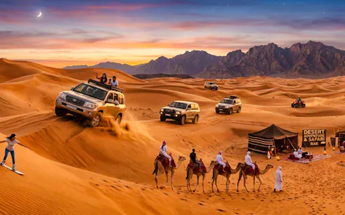 safari nel deserto delle dune rosse di dubai con cena barbecue, giro in cammello, sandboarding e trasferimenti in hotel-1