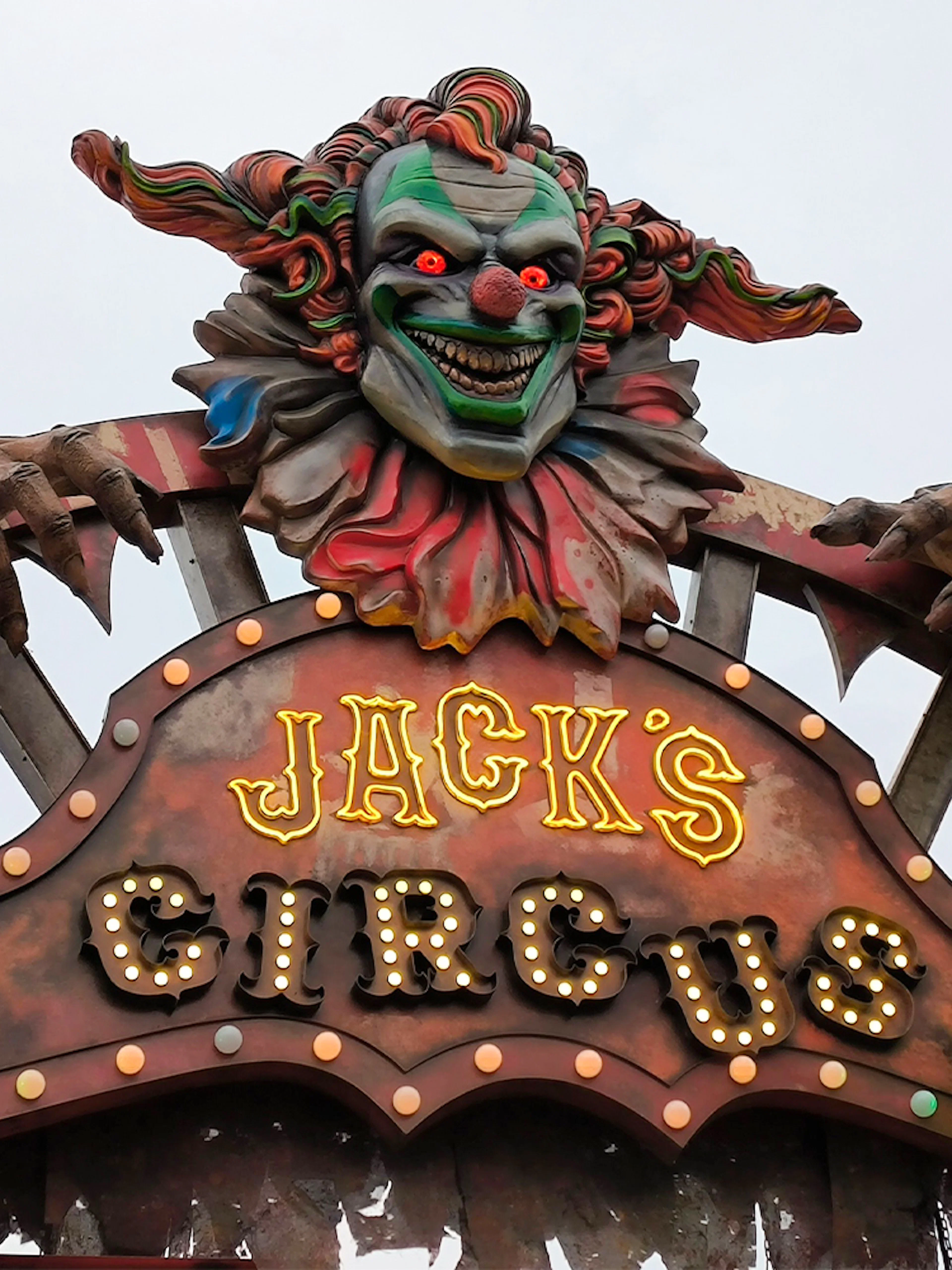 Jack's Circus entrance with Jack the Clown figure above the sign.