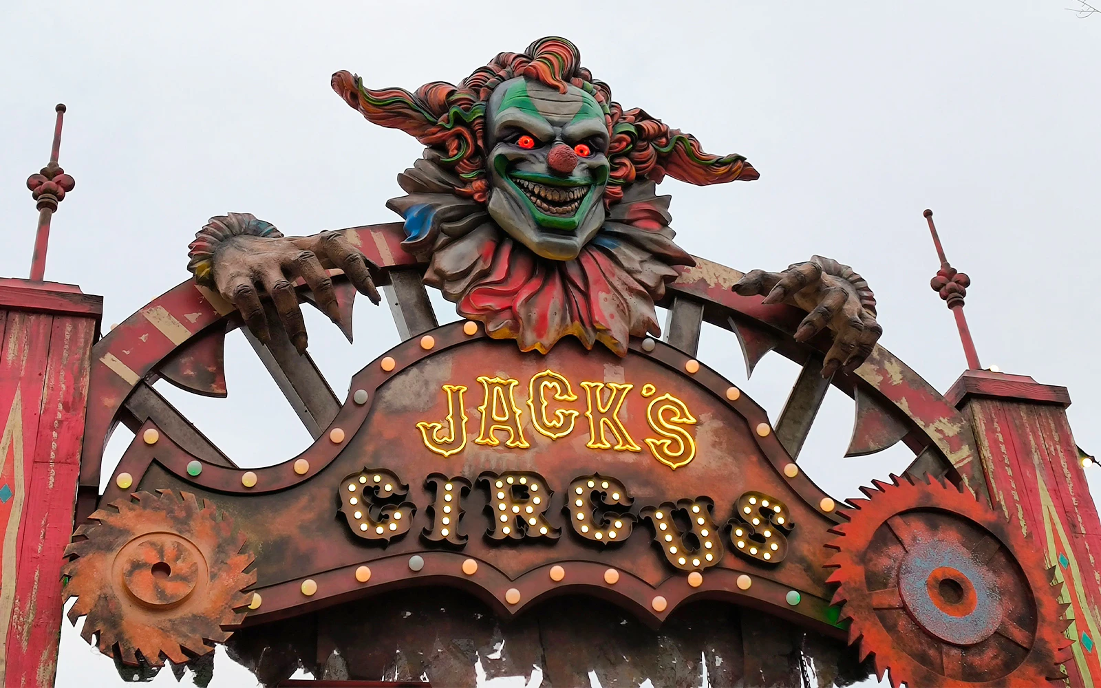 Jack's Circus entrance with Jack the Clown figure above the sign.
