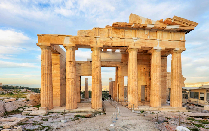 Temple of Athena Nike with ancient columns in Athens, Greece.