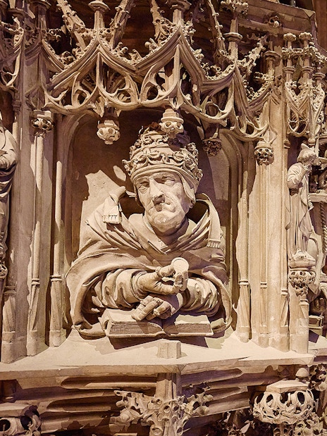 St. Stephen's Cathedral interior with ornate pulpit and audience at Giant Organ Concert.