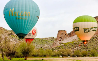 Hot air balloons over Ihlara Canyon at sunrise, Cappadocia.