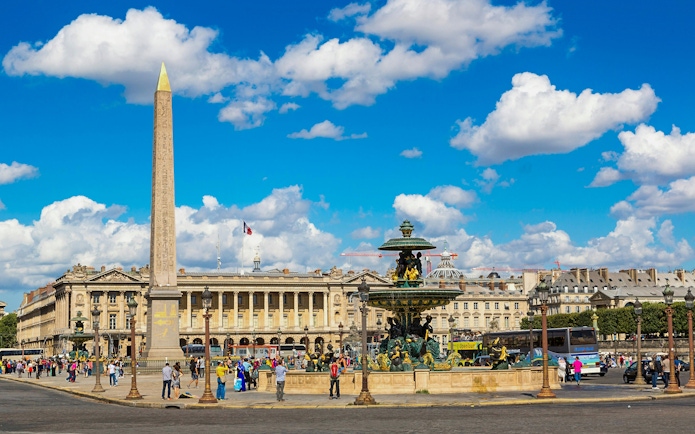 Place de la Concorde in Paris with Luxor Obelisk and fountain.