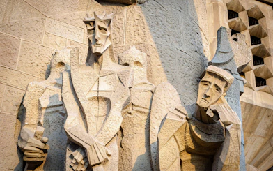 Sculptures on the Passion Facade of Sagrada Familia in Barcelona.