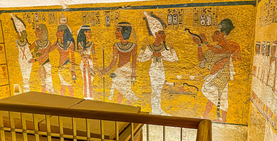 Wall paintings in Tomb of Tutankhamun KV62, Egyptian Valley of the Kings.