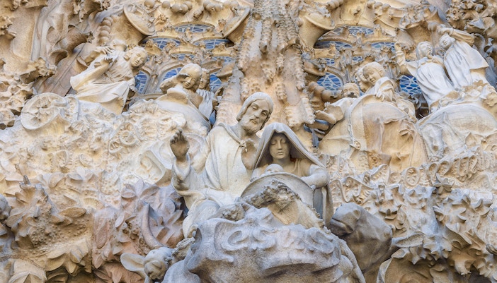 Sagrada Familia Glory Facade in Barcelona with intricate architectural details.