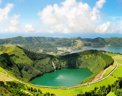 Lagoa do Canário surrounded by lush greenery on São Miguel, Azores Island.