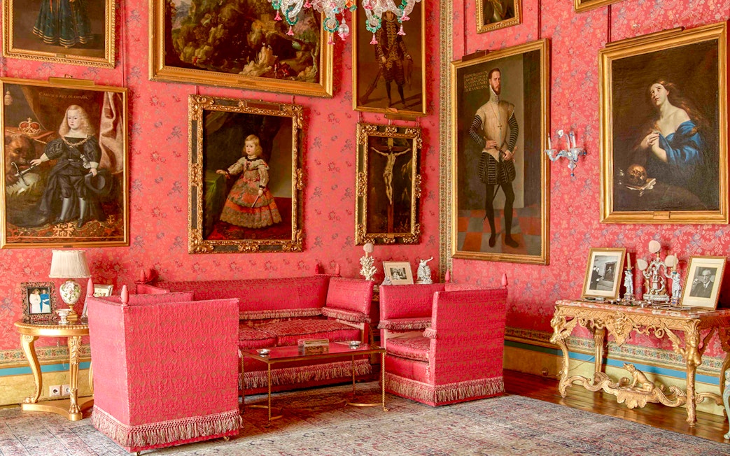 Paintings collection in ornate room at Liria Palace, Madrid.