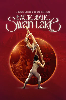 Acrobatic Swan Lake performers in mid-air leap, showcasing dynamic choreography.