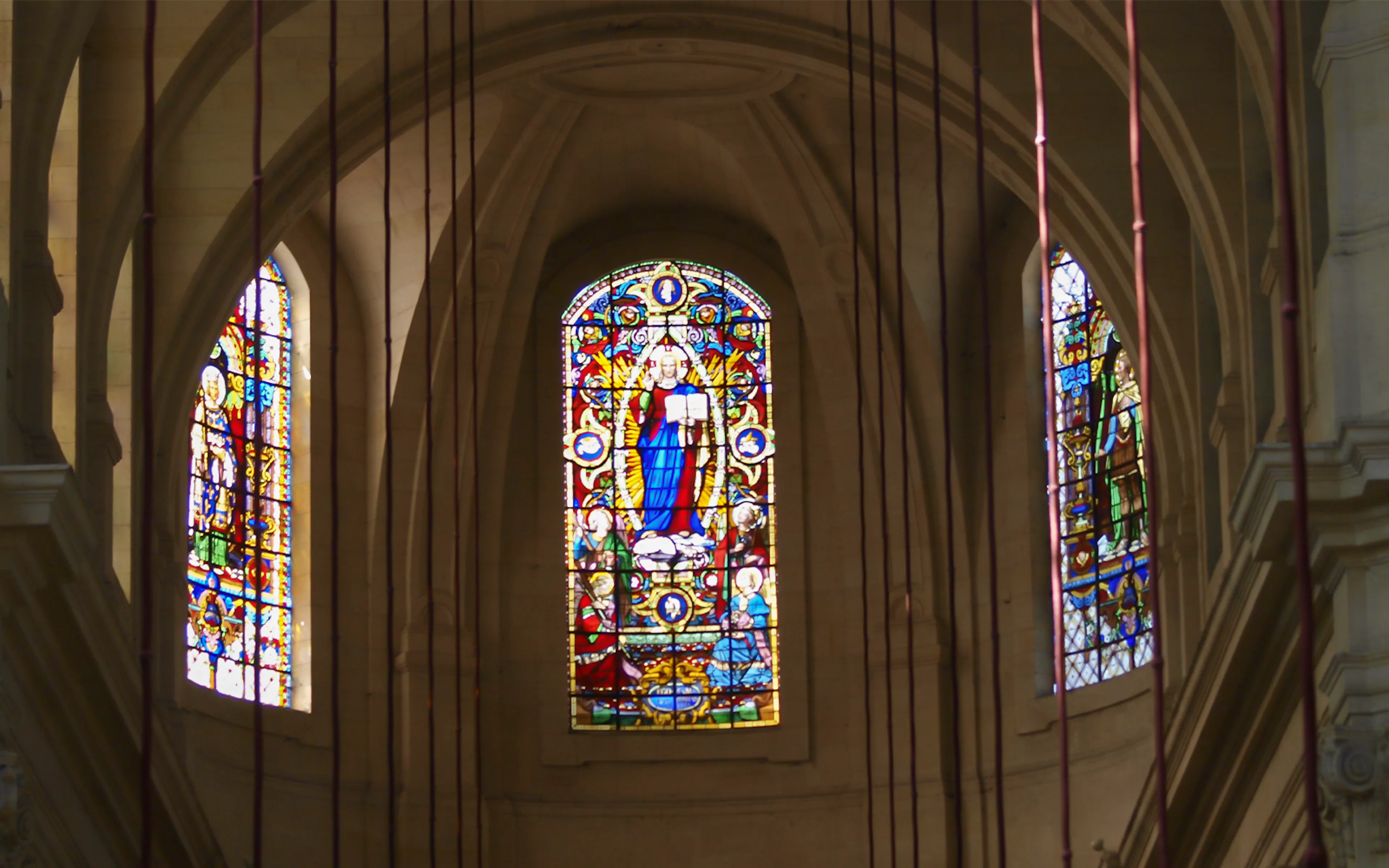 Stained glass windows in the Royal Chapel of Versailles Palace.