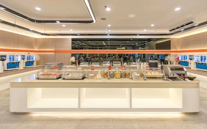 Buffet setup for Phuket: Phi Phi & Khai Islands tour with various snacks and beverages.