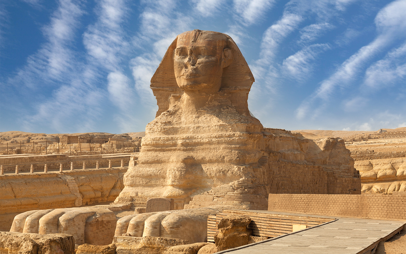 Great Sphinx of Giza with clear blue sky in the background.
