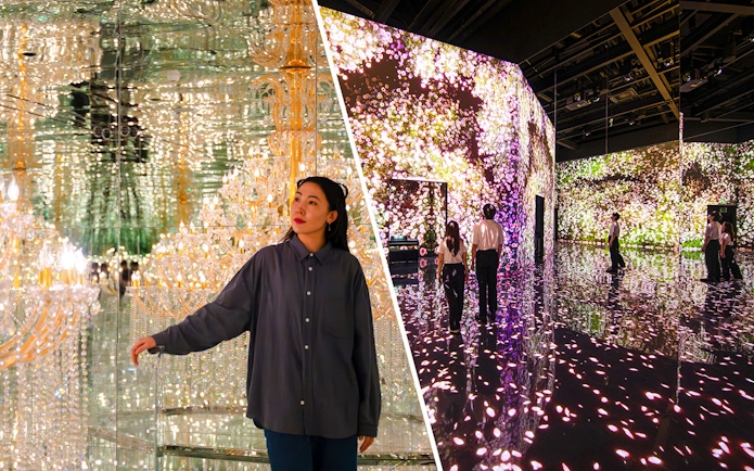 Tourists exploring immersive light installations at House of Hype, Dubai.