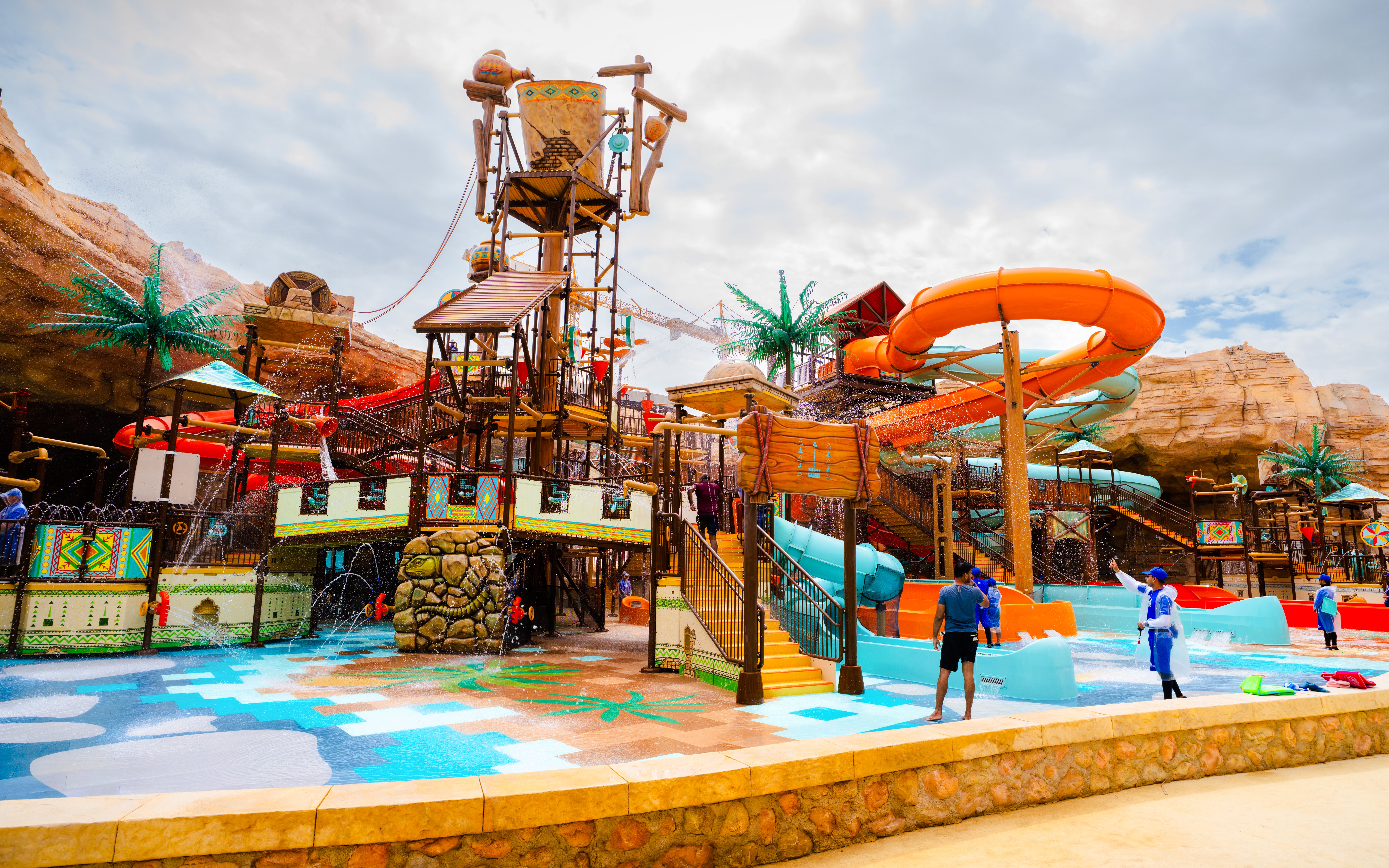 Aquarabia Water Theme Park slides and play area in Qiddiya City, Saudi Arabia.