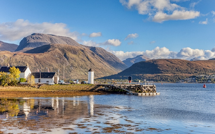 Fort William landscape with mountains and loch, view from Edinburgh tour.