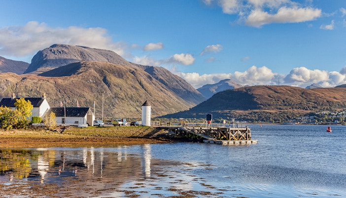 Fort William landscape with mountains and loch, view from Edinburgh tour.