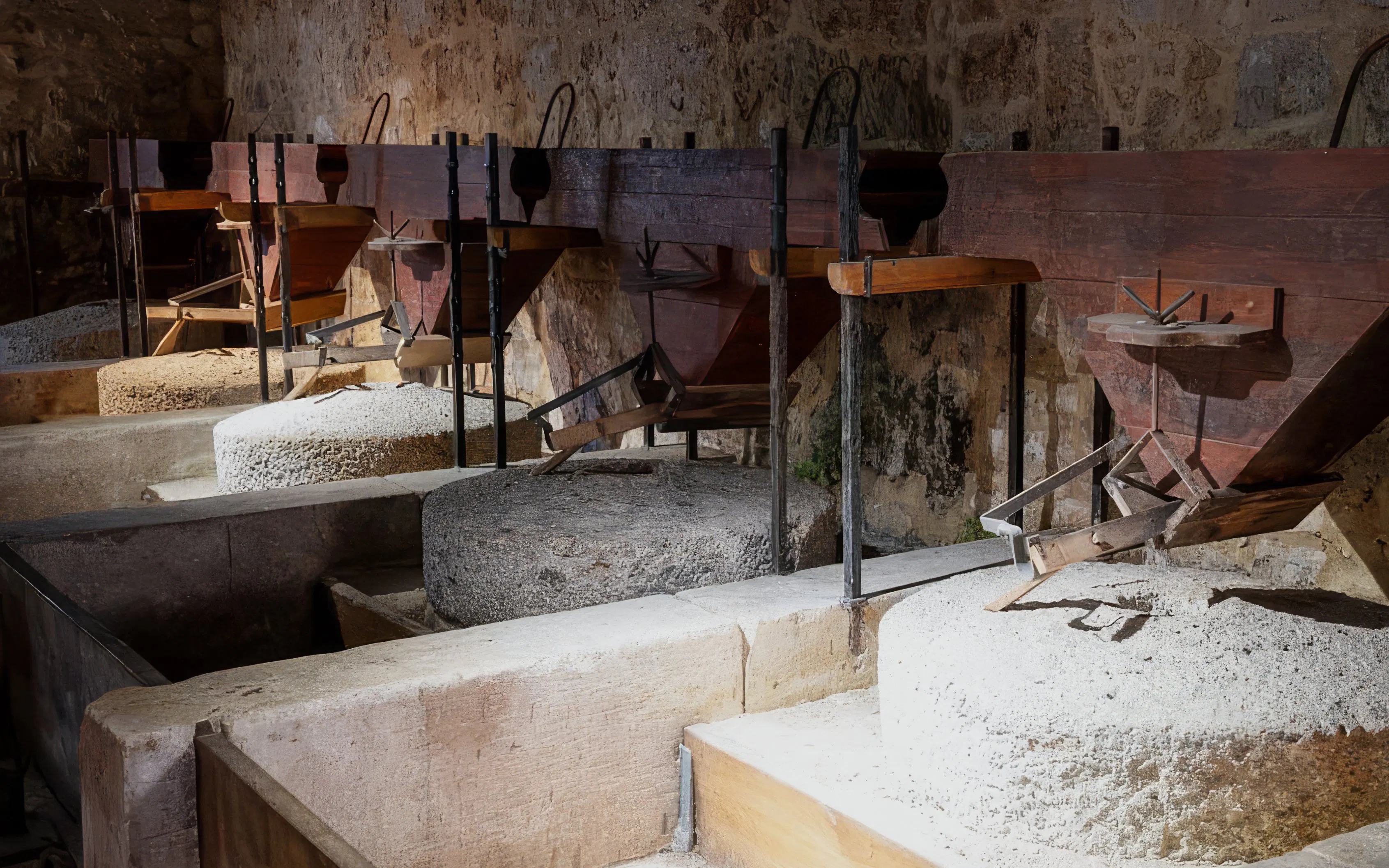 Stone mills inside Krka National Park, Croatia, showcasing traditional milling equipment.