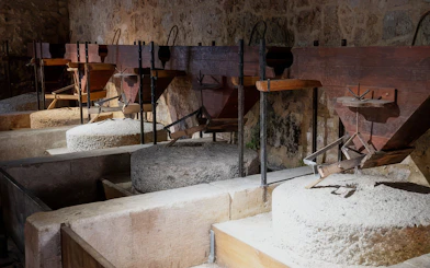 Stone mills inside Krka National Park, Croatia, showcasing traditional milling equipment.