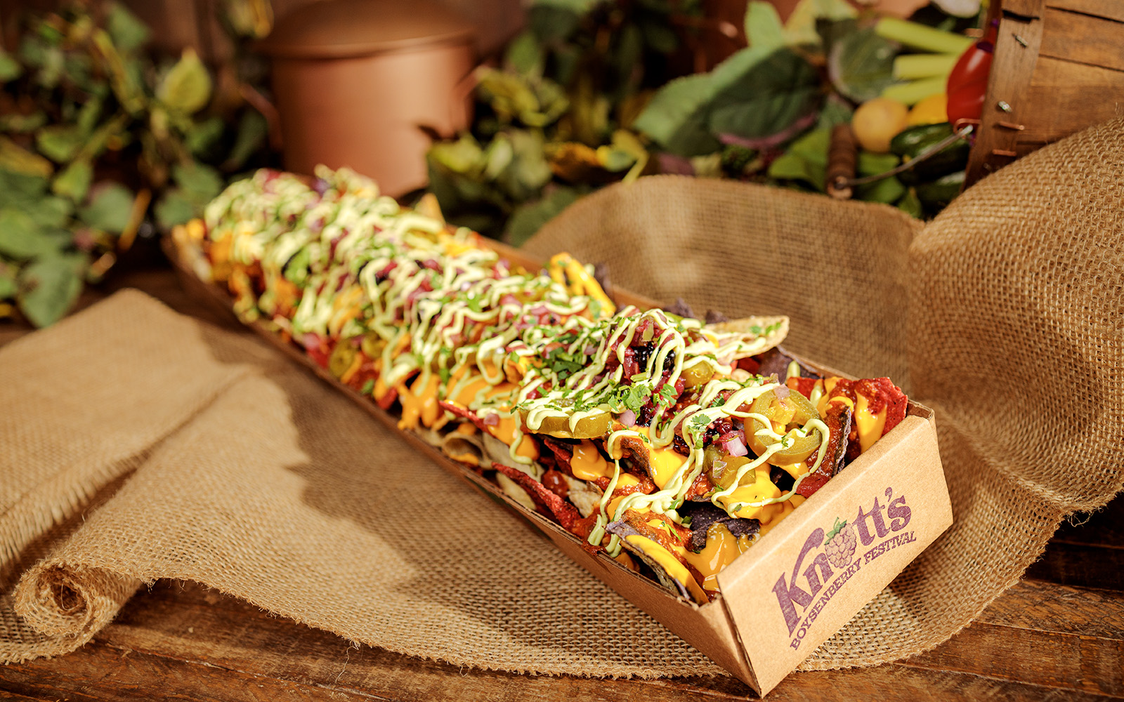 Box of loaded nachos at Knott's Boysenberry Festival, Knott's Berry Farm.