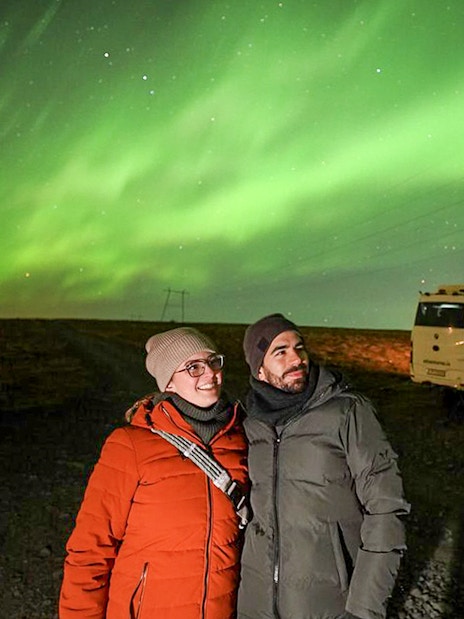 Guests viewing northern lights on Premium Northern Lights Super Jeep Tour.