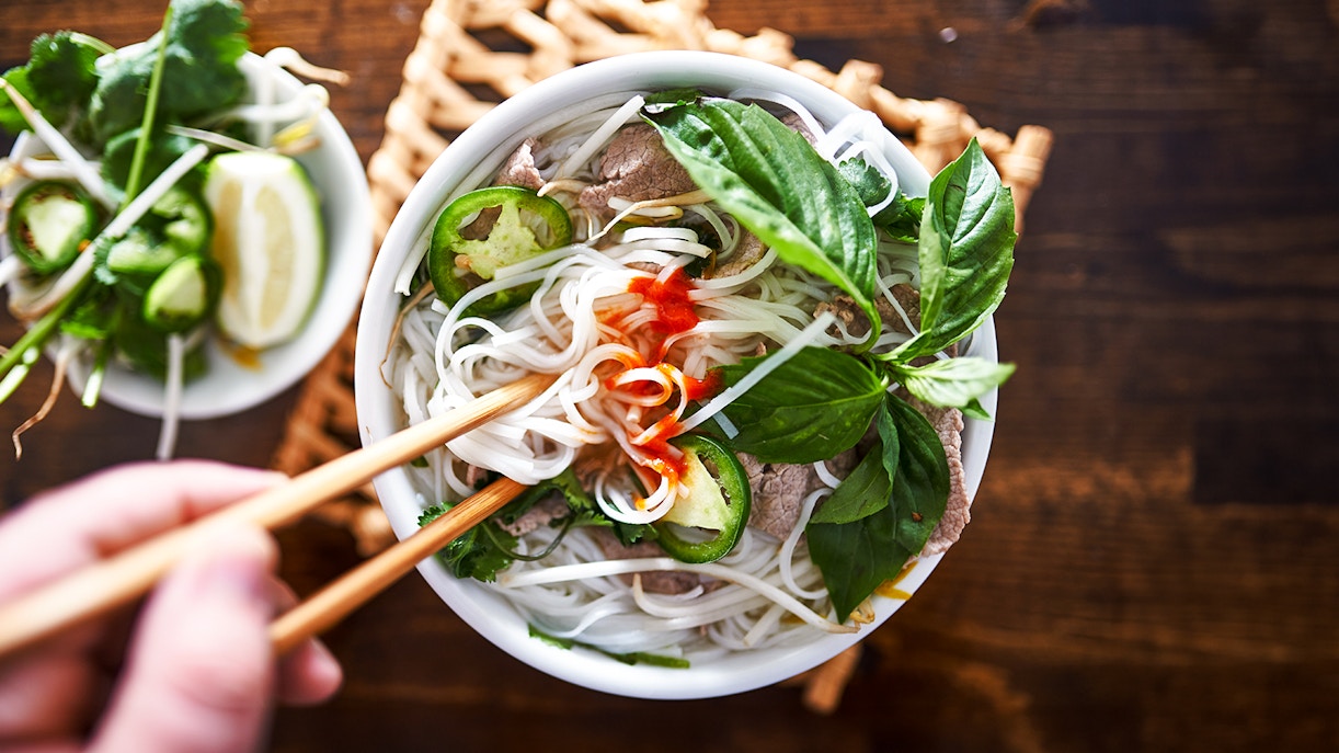 Vietnamese Pho served at a restaurant in Vietnam.