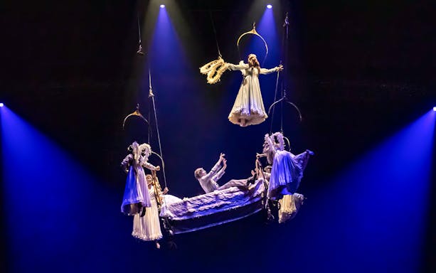 Performers in aerial act during Cirque du Soleil's Corteo show.
