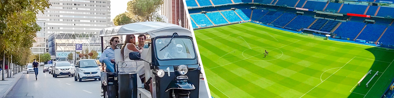 Combo: Biglietti per il tour dello stadio Santiago Bernabéu + tour della città in Tuk-Tuk di benvenuto di 2 ore