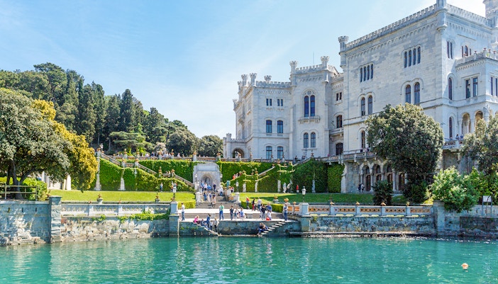 Miramare Castle overlooking the Gulf of Trieste, Italy.
