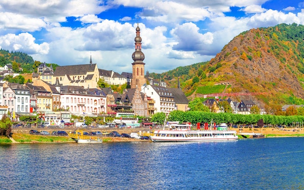 Cochem town view from the Moselle River during a 1-hour panorama cruise.