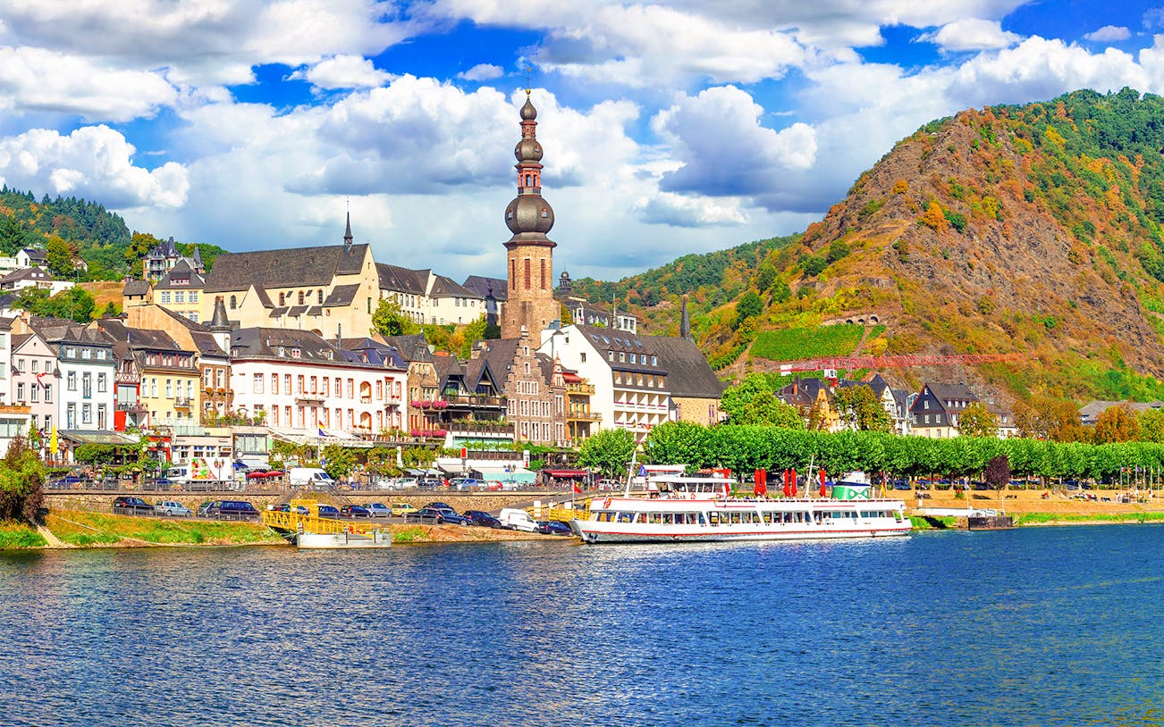 Cochem town view from the Moselle River during a 1-hour panorama cruise.
