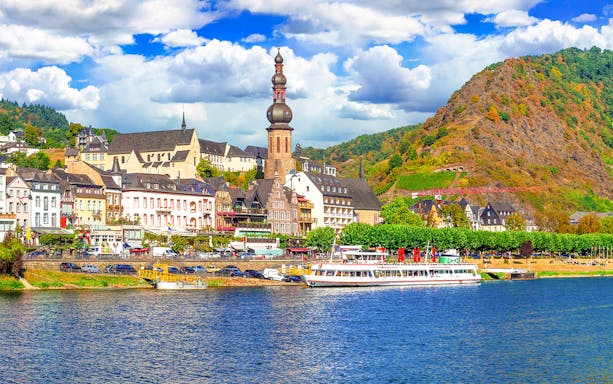 Cochem town view from the Moselle River during a 1-hour panorama cruise.
