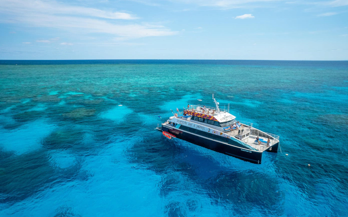 Snorkel cruise boat on the Great Barrier Reef near Cairns, Australia.