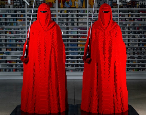 LEGO Star Wars red guards on display at exhibition.