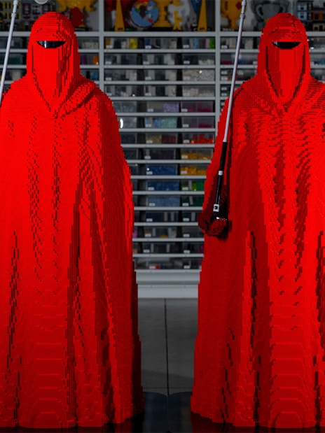 LEGO Star Wars red guards on display at exhibition.