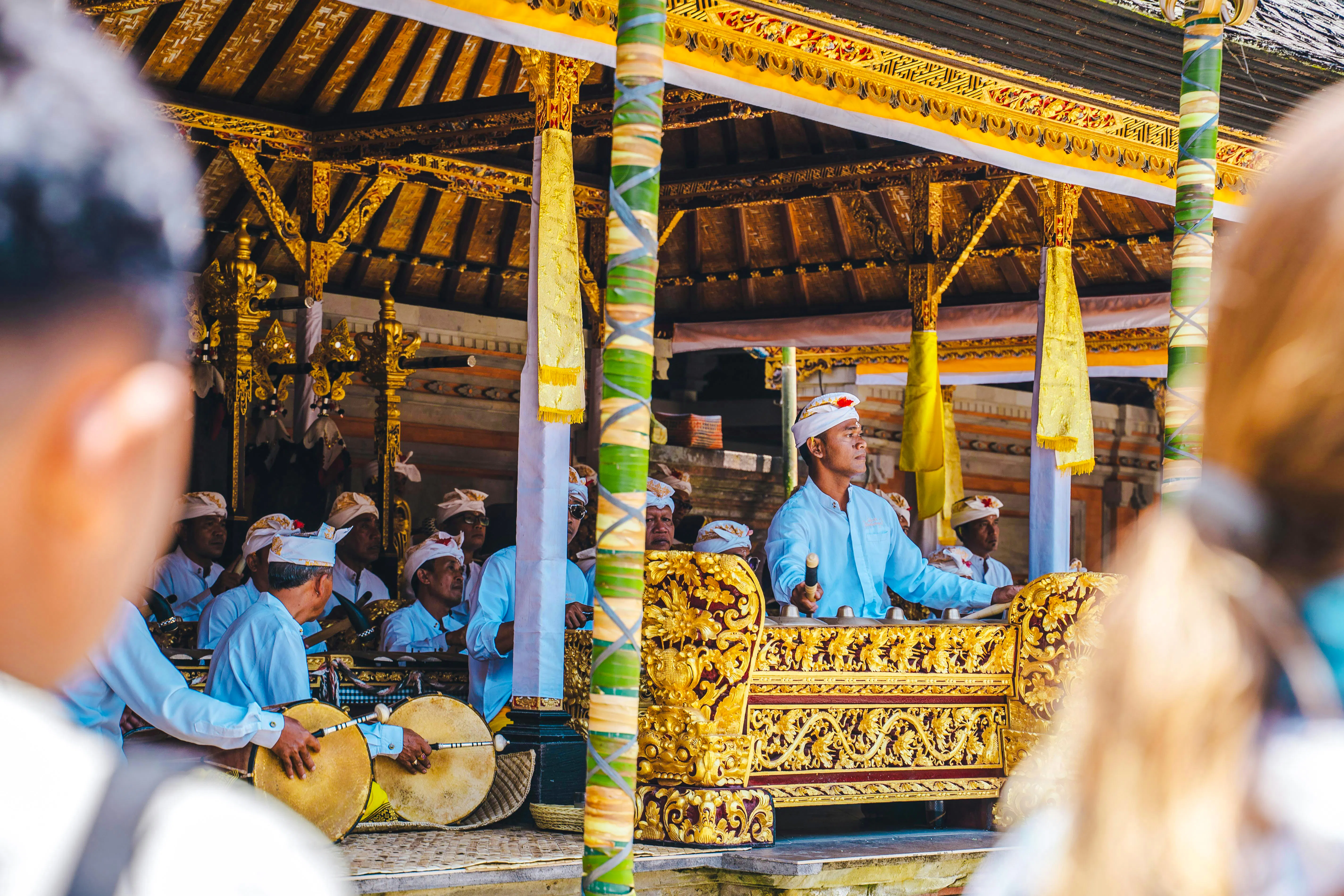 Balinese musicians performing at Tirta Empul Temple, Bali.