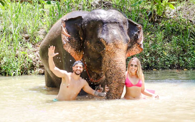 Kayaking and swimming with an elephant in Krabi, Thailand.