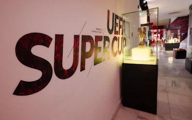 UEFA Super Cup display at Sevilla FC History Experience museum.