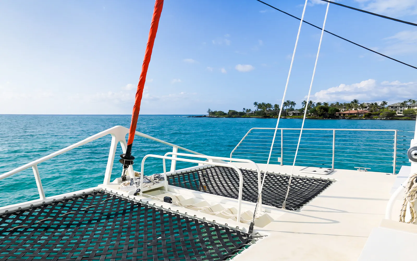 Catamaran deck with ocean view, Hawaii Nautical tour.