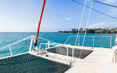 Catamaran deck with ocean view, Hawaii Nautical tour.
